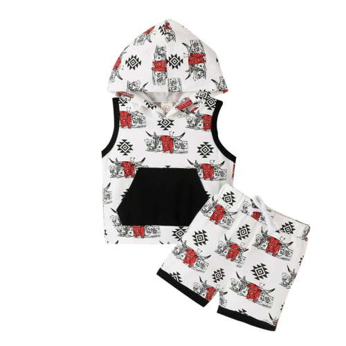 TJAZFJPA Newborn Boy Photoshoot Outfits Blue Toddler Boys Sleeveless Cartoon Cow Prints Hooded T Shirt Vest Tops Shorts Outfits Baby Boy Summer Outfits Half Birthday Outfit Baby Boy