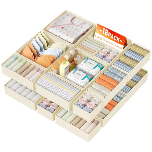 DIMJ Drawer Organizer Clothes Storage - 18 Pack Baby Dresser Organizer for Nursery, Foldable Closet Drawer Organizer Bins for Bedroom Organization, Fabric Storage Dividers for Socks, Underwears, Bras