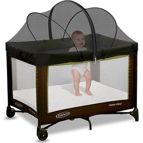 Pack and Play Cover - Mosquito Net Cover for Pack n Play/Travel Crib/Mini Crib/Playpen to Keep Cats Out - Breathable Baby Mosquito Net with 2-Way Zipper (Black-Large)