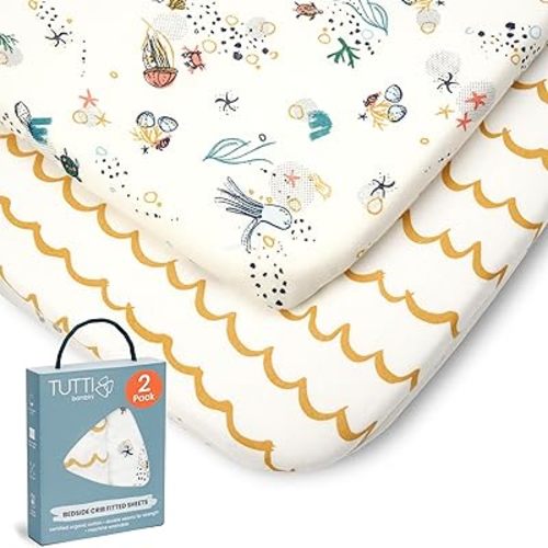 Premium Bassinet Sheets (2 Pack) - Soft & Breathable Bamboo Jersey, Double-Strength Bedside Sleeper Sheets, Fits Mattresses from 20.8 x 31.5 in to 23.6 x 35.4 in (Our Planet)