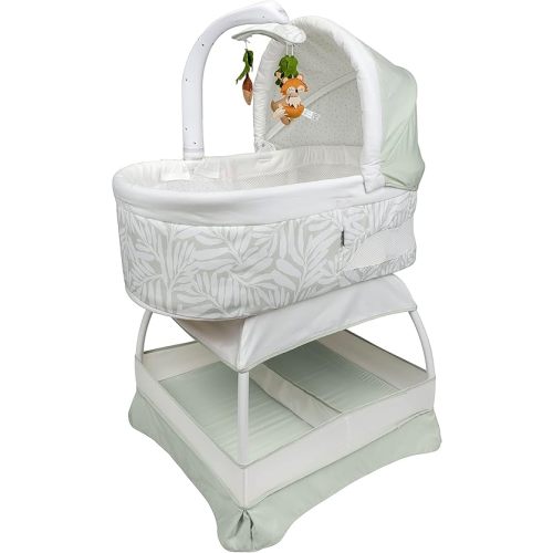 Baby Sweetli Calm Infant Bassinet Bedside Crib Sleeper with Cry Recognition, Electric Mobile with Deluxe Toys, Music, Twinkling Night-Lights, and Vibration (Sage Fern Leaves)