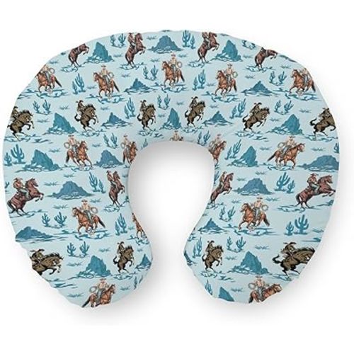Vintage Cowboy Country Nursing Pillow Covers Western Cowboy Horse Cactus Mountain Stretchy Soft Nursing Covers for Breastfeeding Pillow Wild West Desert Slipcovers for Baby Girls Boys Newborn Blue