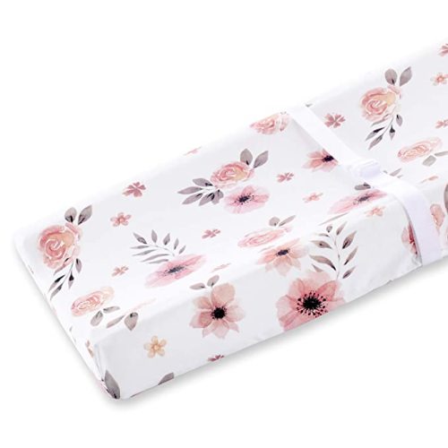 Tyke Bliss Pink Changing Pad Cover for Girls – Stretchy Floral Changing Pad Covers Made with 100% Combed Cotton Jersey Knit, Super Soft, Diaper Changing Pad Cover for Baby Change Table Pads