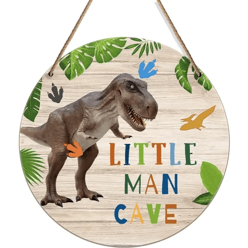 Little Man Cave - Dinosaur Quote Wood Hanging Wall Art Decor for boys-bedroom Kid's playroom living room decorations