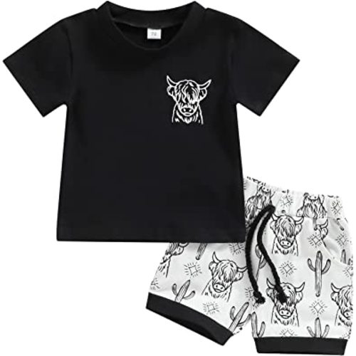 Engofs Toddler Baby Boy Summer Clothes Short Sleeve T-Shirt Tops Shorts Set 2Pcs Casual Outfit