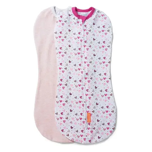 SwaddleMe by Ingenuity Compression Baby Swaddle Pod, Two-Way Zipper for Easy Diaper Changes, Improves Sleep & Calms Startle Reflex, 0-2 Months, 1.0 TOG, 2-Pack - I Heart You