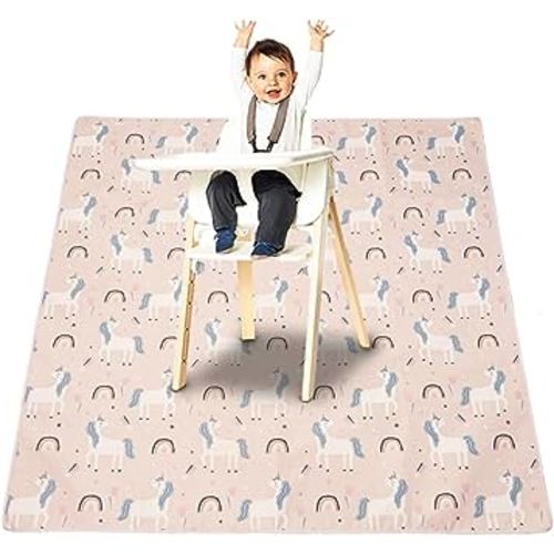 Splat Mat for Under High Chair/Arts/Crafts, Washable Baby Spill Mat Waterproof Anti-Slip Floor Splash Mat, 43"x 43" Portable Play Mat and Table Cloth
