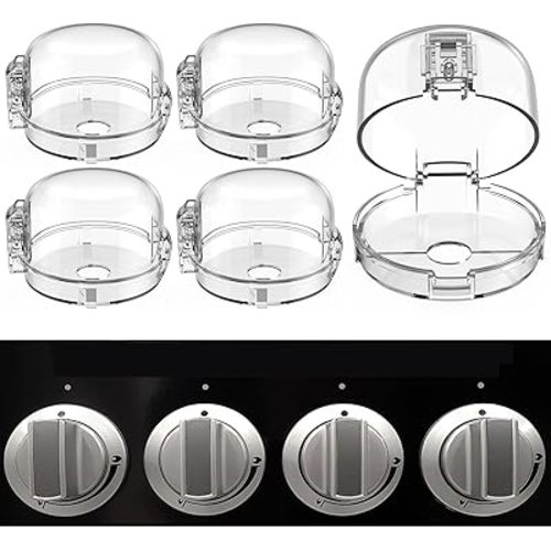 Stove Knob Safety Covers, Upgraded Press Gas Stove Knob Locks, Unlock with Two-Finger, Oven Knob Covers for Child Safety, Clear, Pack of 5
