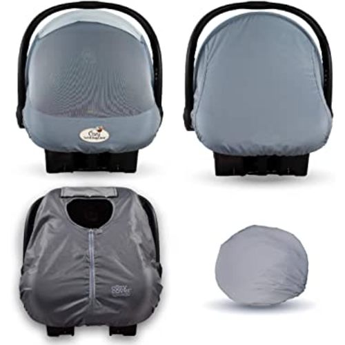 CozyBaby Combo Pack with Mesh Breathable Sun and Bug Cover and Lightweight Spring or Summer Cozy Cover for Baby Carriers, Glacier Gray