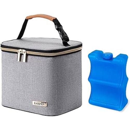 Breast Milk Cooler Bag with Ice Pack Fits 4 Large Baby Bottles Up to 5 Ounce, Baby Bottle Cooler Bag Great for Nursing Mom Daycare, Grey