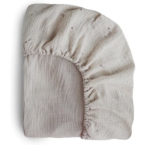 mushie Extra Soft Muslin Fitted Crib Sheet | 192 Thread Count | 28"x 52" (Falling Stars)