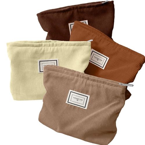 Sanwuta 4 Pack Velvet Makeup Bag Cosmetic Bag for Women Large Capacity Corduroy Pouch Zipper Canvas Travel Toiletry Purse Make up Organizer Case Accessories(Dark Color,Plaid)