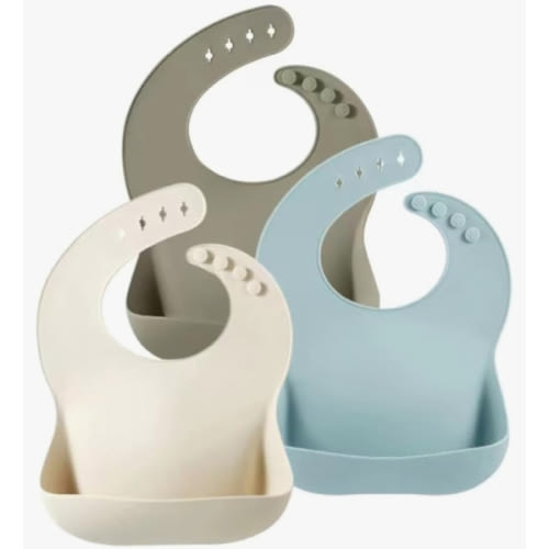 PandaEar Set of 3 Silicone Baby Bibs Waterproof, Soft, Unisex, 10-72 Months
