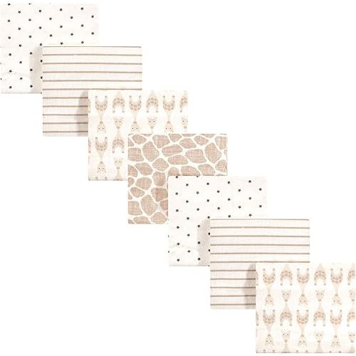 Hudson Baby Unisex Baby Cotton Flannel Receiving Blankets Bundle, Neutral Giraffe, One Size