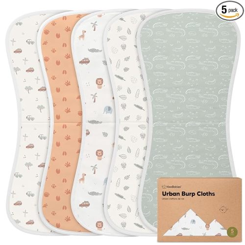 Organic Burp Cloths Baby Boy & Girl - 5-Pack Super Absorbent Cotton Burping Cloths for Babies, Soft & Plush Newborn Spit Up Rags, Infant Towels for Milk Spit Up, Unisex, Large 21" x 10" (Wilderness)