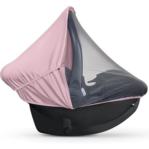 liuliuby 2-in-1 Baby Car Seat Cover for Baby Carseat Cover | Car Seat Sun Shade Cover & Mosquito Net for Infant | Baby Girl Car Seat Cover Baby | Breathable Car Seat Canopy Covers for Girls (Pink)