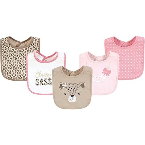 Hudson Baby Infant Girl Cotton Bibs, Sassy Cheetah, One Size
