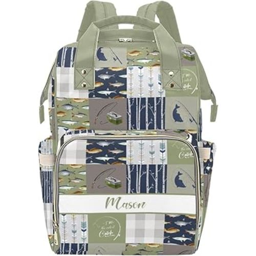Custom Diaper Bag for baby Customized Baby Bag Personalized Nursing Bags with Name Custom Name Mommy Daypack Bag Tote Bag Gifts (Fishing Theme)
