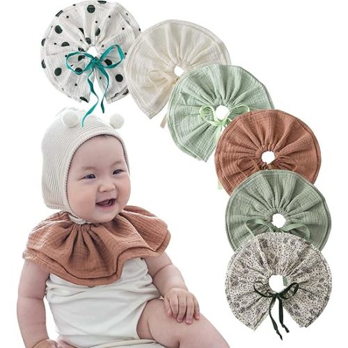 La&Sheer 6 Pack Muslin Baby Bibs,2 Tier Extra Absorbent Cotton Baby Drool Bibs for Teething and Drooling,Pink