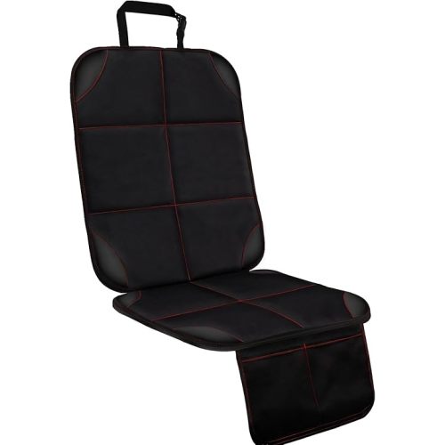 Car Seat Protector for Child Car Seat, 1Pack Car Baby Seat Protector with red line Design, Car Seat Mat with Non-Slip Bottom and 2 mesh Storage Pockets, Suit for Sedan, SUV, Trucks (Black)