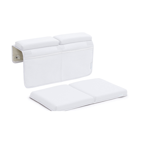 Bath Kneeler and Elbow Rest Pad, Extra Thick Baby Bath Kneeling Pad and Elbow Pad for Bathtub. Bath Tub Elbow Pad with Infant Toy and Baby Accessories Organizer, Off White Color