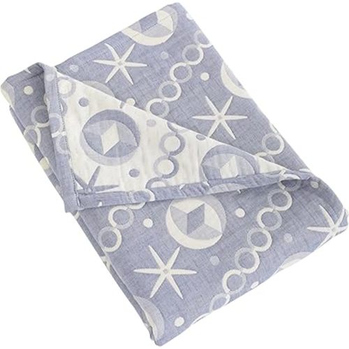 NTBAY 3 Layer Toddler Blanket, Muslin Cotton Jacquard Bed Blankets, Lightweight Thermal Baby Blanket, Super Soft and Warm Crib Blanket for All Seasons, Decoration Gift, 30"x40", Blue Starfish