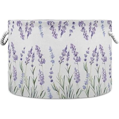 visesunny Storage Basket Purple Lavender Decorative Pattern Nursery Hamper Basket Clothes Toy Storage Organizer Bin Box Collapsible Laundry Bag for Kid Room,Playroom,Bathroom,Living Room,Dorm,Office
