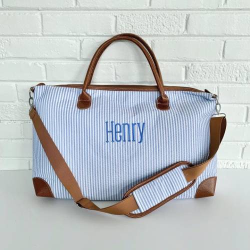 Personalized Seersucker Weekender Travel Bag, Duffel Bag, Seersucker Overnight Bag, Personalized Luggage, Hospital Bag