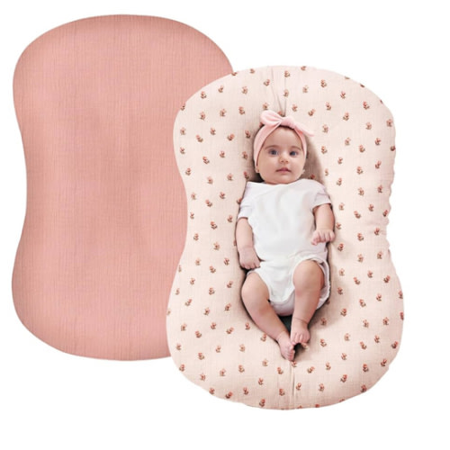 FUNUPUP Muslin Baby Lounger Cover Compatible with Snuggle Me Lounger, Infant Lounger Pillow Cover for Newborn, Removable Newborn Lounger Cover for Boys and Girls, Pink&Pink Flower