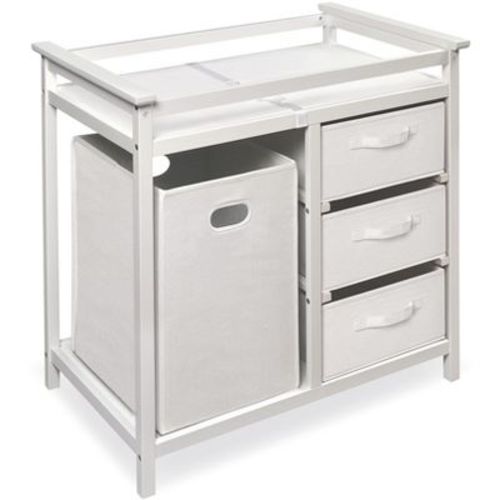 Badger Basket Modern Baby Changing Table with Hamper and 3 Baskets (White/White)