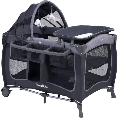 Pamo Babe Baby Playard with Canopy, Portable Crib with Changing Table