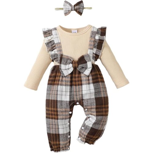 Newborn Infant Baby Girl Clothes Fall Winter Plaid Long Sleeve Jumpsuit One Piece Romper Bodysuit Baby Overalls Outfits