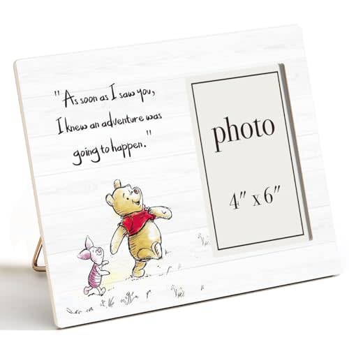 AKFVNSFK Pooh Bear Quote Picture Frame, Pooh Nursery Decor, Friendship Gifts for Her Him Friends, An Adventure Was Going To Happen Photo Frame for 4 x 6 Inch Photo