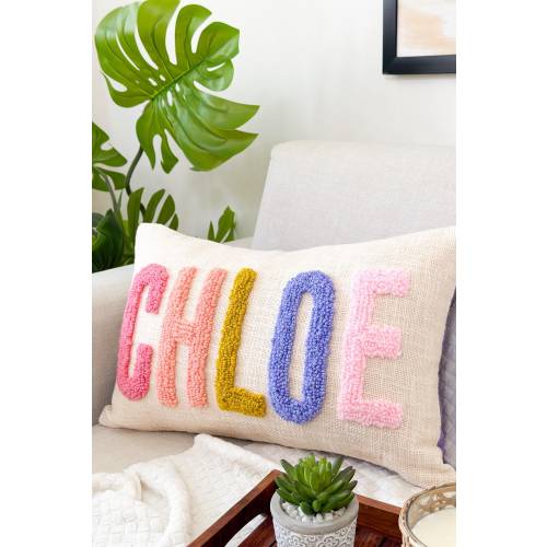 Custom Name Pillow Cover with Punch Needle, Baby Bedding, Nursery Decor, Dorm Room Décor, Slumber Party Gift, Graduation Gift