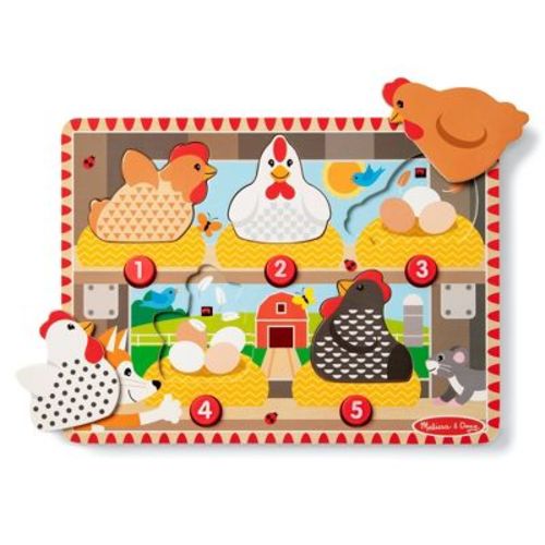 Melissa & Doug Happy Hens Push to Pop Wooden Puzzle, Montessori-Inspired Toddler Puzzle with Magnetic Pieces