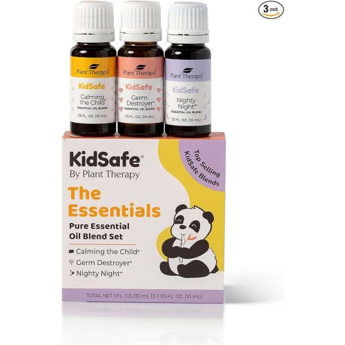 Plant Therapy KidSafe The Essentials Blend Set 100% Pure, Undiluted, Therapeutic Grade, KidSafe Essential Oils for Calming, Sleep, and Immune Support, 10 ml (1/3 oz) Each