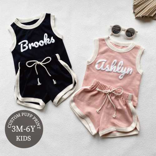 Custom Puff Name Baby Tank Top and Shorts Set, Personalized Bubble Romper,Baby Shower Gift, Minimalist Baby Birthday,Christmas Gift,Boy Girl