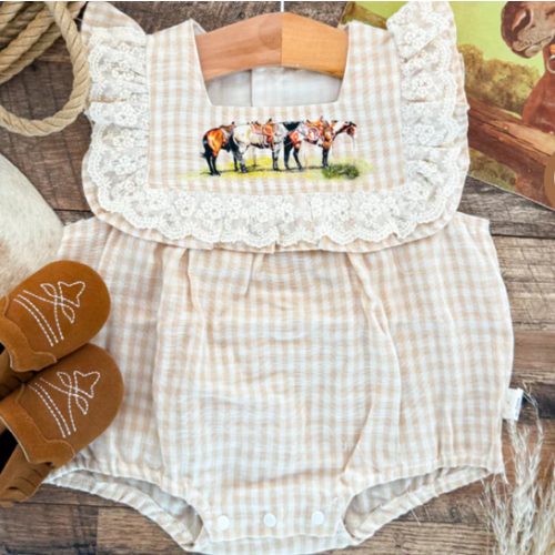 Saddle Up Horses Plaid Romper