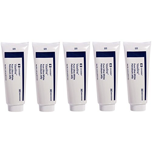 5 Pack Medical Grade Vaseline Pure Ultra White Petroleum Jelly, 3.25 oz (97.5 mL) Tubes ONLY by Kendall/Covidien