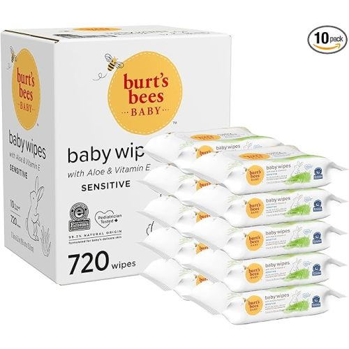 Burt’s Bees Baby Wipes, Unscented Natural Baby Wipes for Sensitive Skin with Aloe and Vitamin E - 72 Wipes – 10 Pack