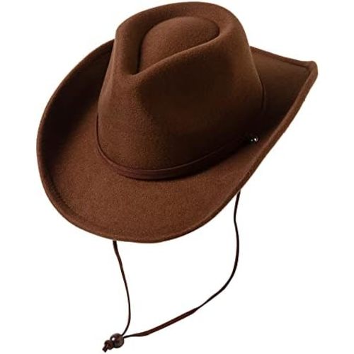 Jastore Kids Girls Boys Wide Brim Western Cowboy Cowgirl Hat with Wind Lanyard Felt Fedora Hat