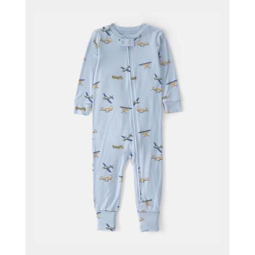 Baby Boy Plane PurelySoft 2-Way Zip 1-Piece Pajama - Blue | 12m