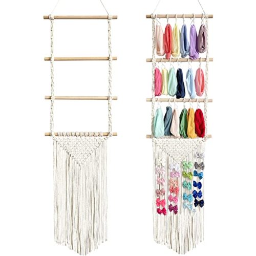 Headband Holder Bows Organizer: Bow Holder for Girls Hair Bows Baby Accessories Storage with 30 Pcs Plastic Hooks for Room Wall, Door or Closet