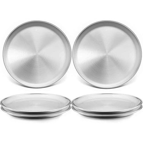 TeamFar Toddler Plates, 8 Inch Stainless Steel Kids Dinner Metal Plates, Round Serving Salad Plates for Camping Outdoor Party, Safe & Healthy, Sturdy & Heavy Duty, Dishwasher Safe – Set of 6