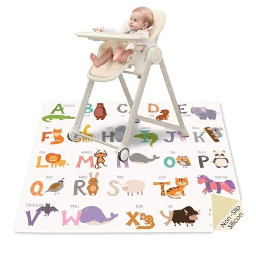 Splat Mat for Under High Chair, 51" SI Anti-Slip Waterproof Multipurpose Splash Mat, Washable High Chair Mat Floor Protection Table Cloth Portable Picnic Play Mat with Early Education Pattern