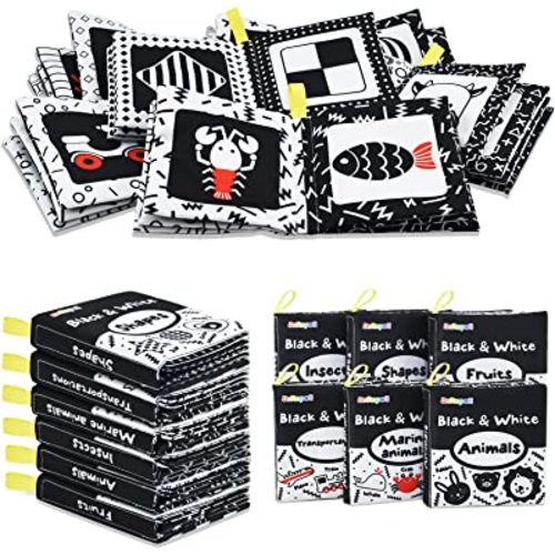 Dr.Rapeti Soft Cloth Books Baby Books Bath Books 6-Pack for Baby Infant Toddler Kids High Contrast Black and White Crinkle Washable Chewable Non-Toxic Early Educational Giftable