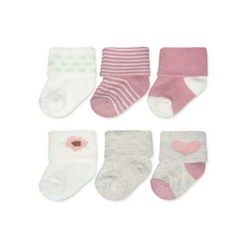 Carter's Child of Mine, Newborn Girl Folded Cuff Socks, 6 Pack, 0-6M
