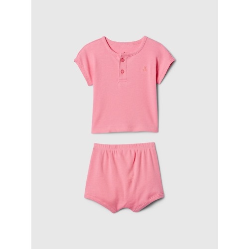 Baby Ribbed Henley Two-Piece Outfit Set