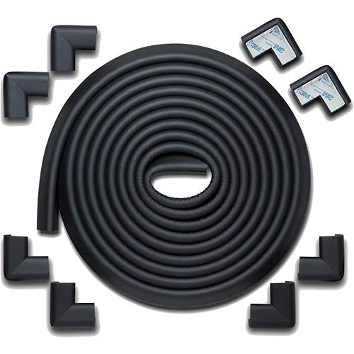 Roving Cove Edge Corner Protector Baby Proofing (Large 18ft Edge 8 Corners), Hefty-Fit Heavy-Duty, Soft NBR Rubber Foam, Furniture Fireplace Safety Bumper Guard, 3M Adhesive, Onyx Black