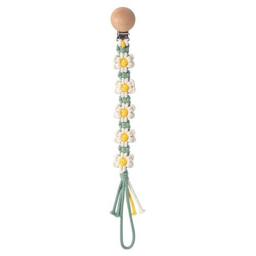 Symbolife Pacifier Clip for Boys Girls Floral Daisy Macrame Paci Clip Pacifier Holder Leash Boho Wooden Clips Handmade Braided Cotton Unisex Baby Shower Birthday & Christmas Gift(DaisyB)